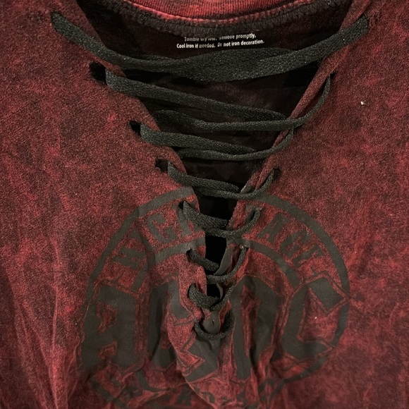 AC/DC sleeveless red muscle tee bleach dye effect s 34-36 - Picture 3 of 6